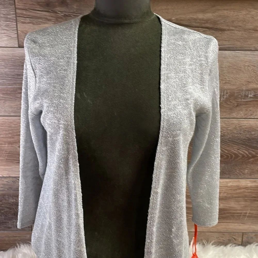 Heart of Palm Womens Swifty Gray Metallic Silver Open Face Cardigan Sz Small NWT